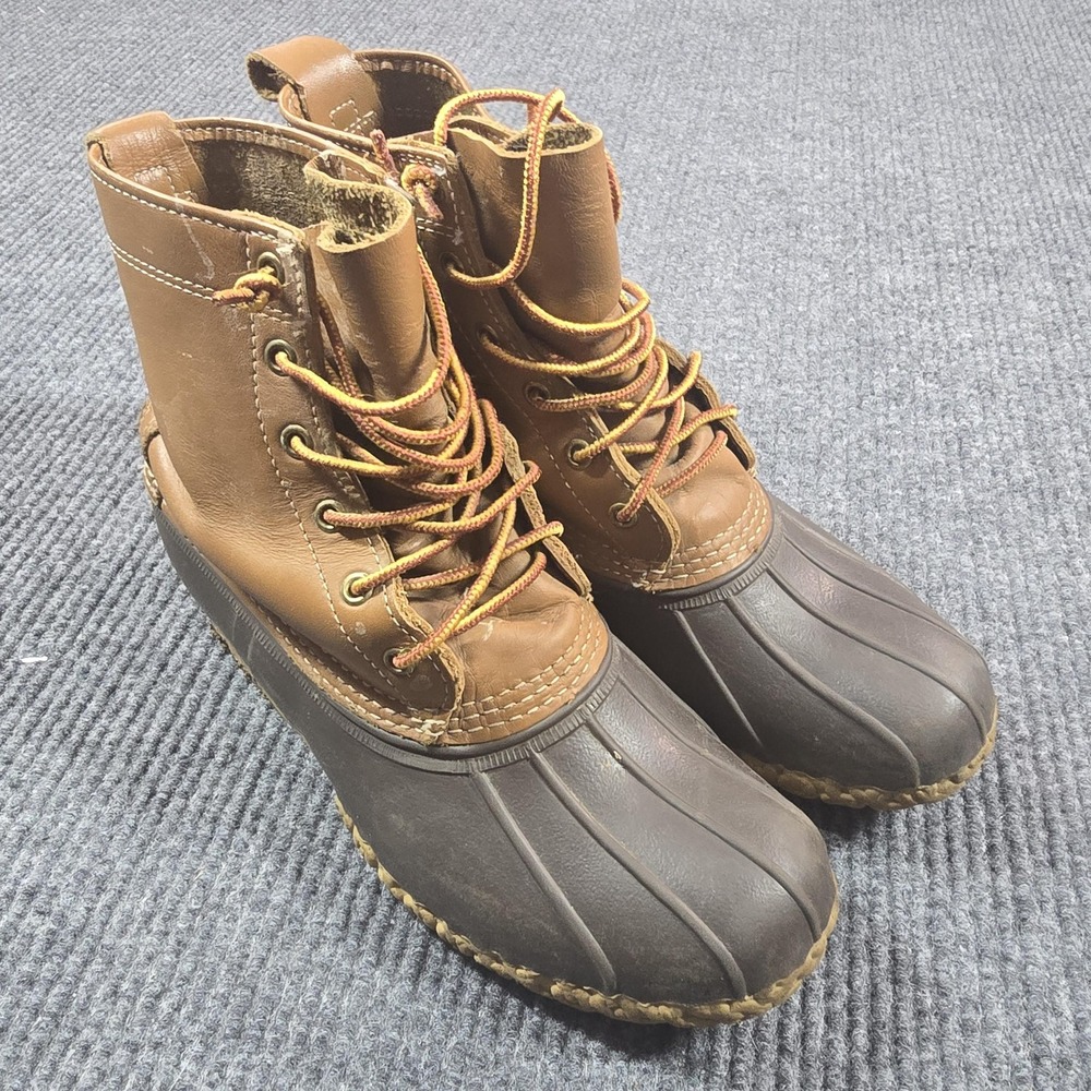 LL Bean Bean Boots Mens‎ Size 8 Brown Tan Duck Boots Leather Rubber Outdoor